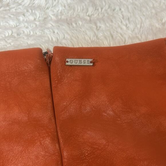 Guess Rosalba orange faux leather mini skirt, size small - Picture 4 of 6